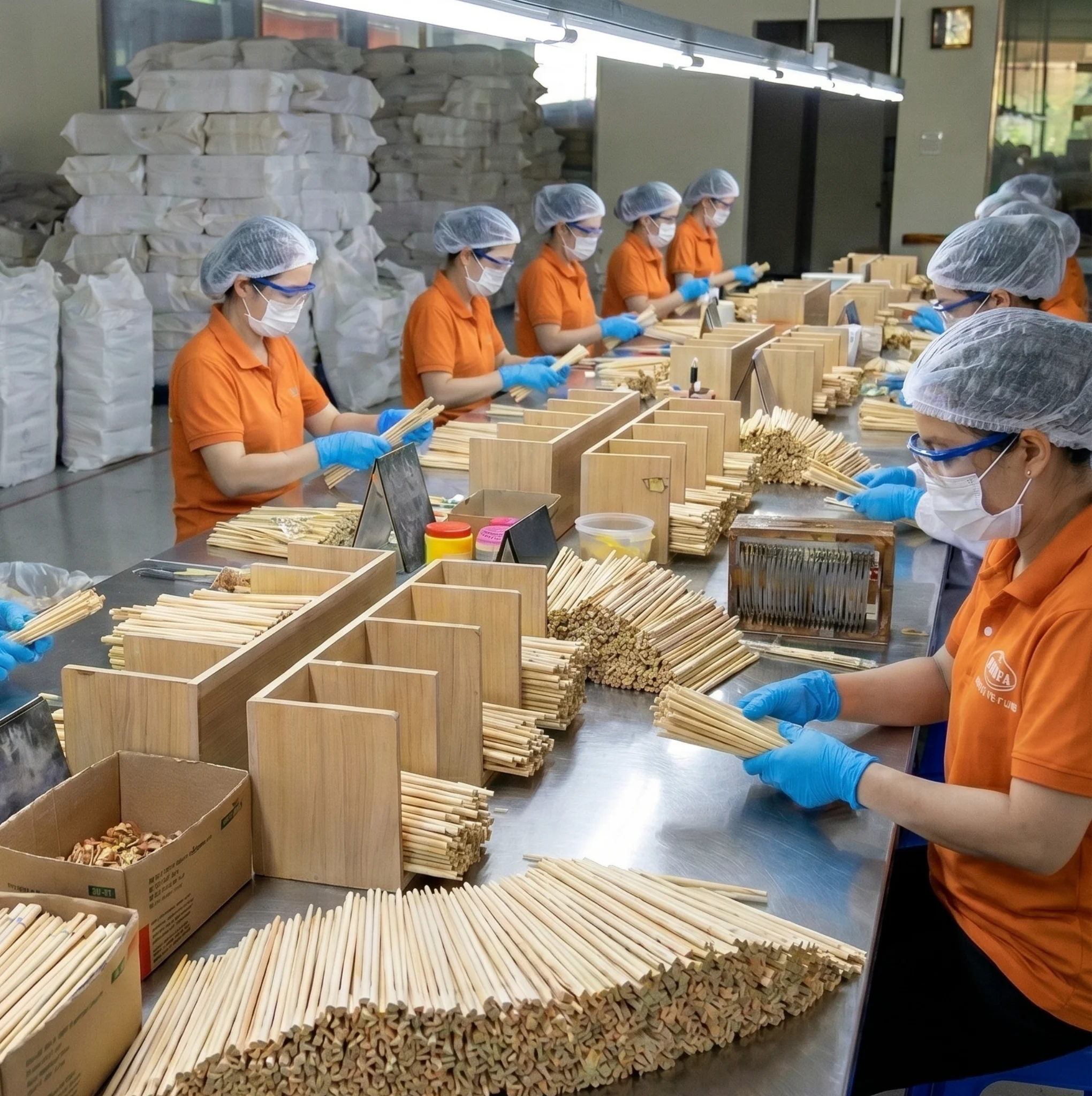 Hình ảnh xưởng sản xuất đũa dùng một lần của công ty Hunufa