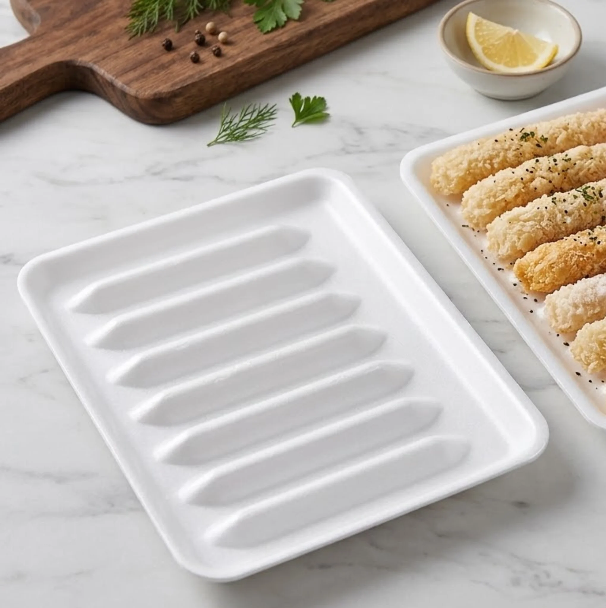 Khay xốp đựng tôm