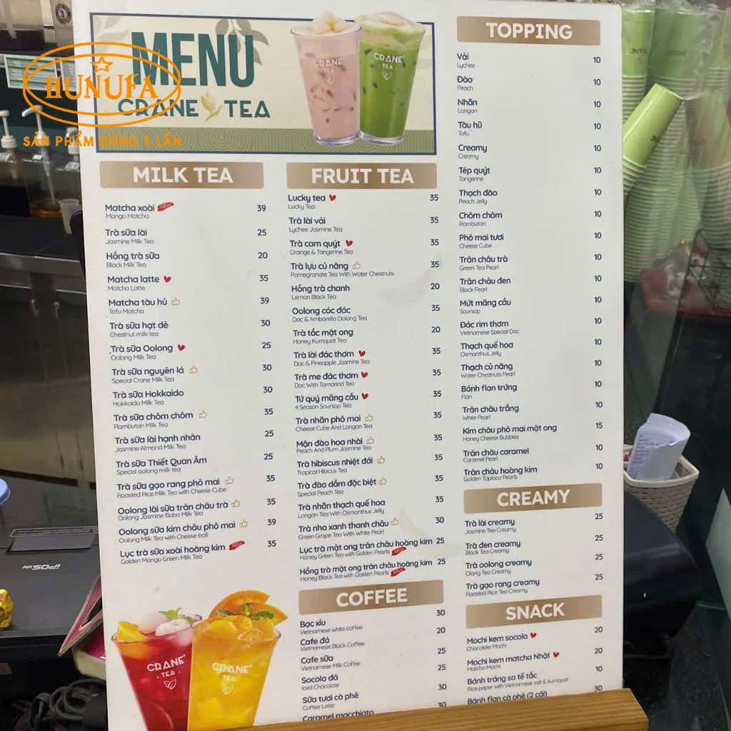 Khám phá menu trà sữa Crane Tea - Đa dạng đồ uống và mức giá chi tiết