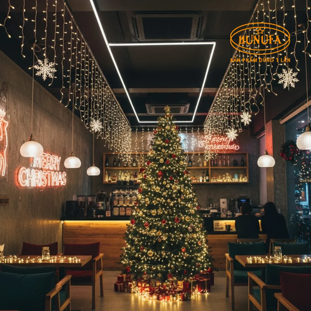 10 Cách trang trí Noel quán trà sữa, cafe đẹp đơn giản 2025