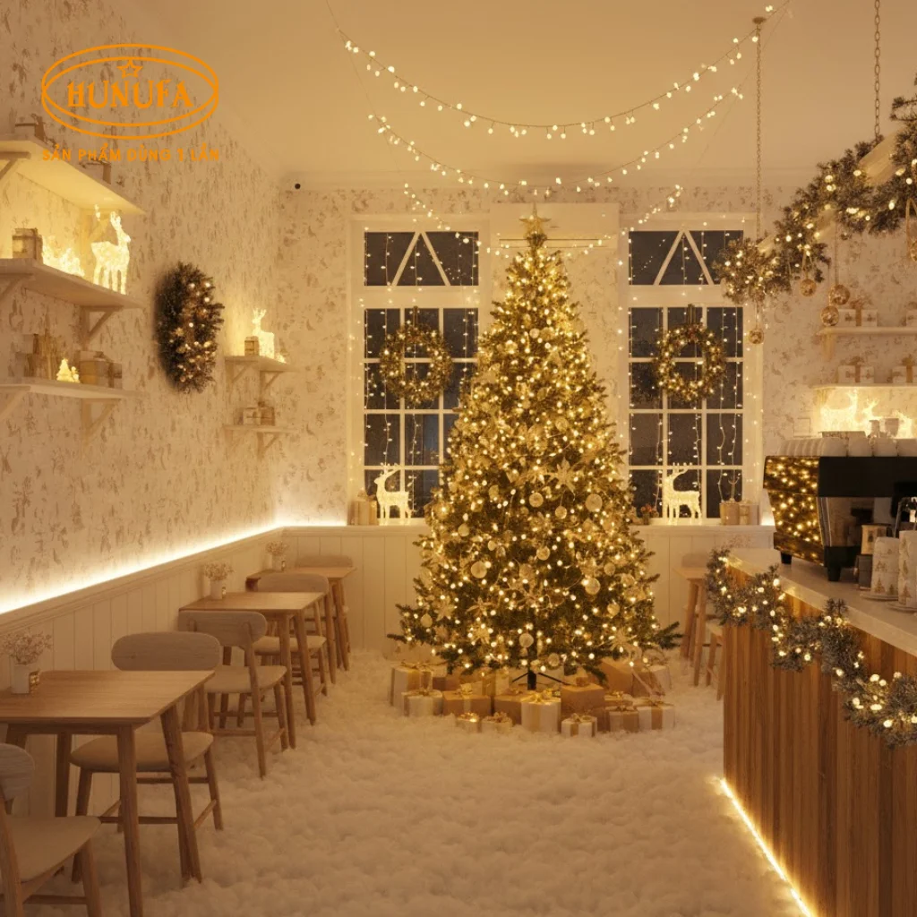 10 Cách trang trí Noel quán trà sữa, cafe đẹp đơn giản 2025