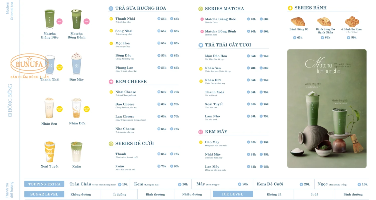 Menu trà sữa Bông Biêng - Ly trà hương hoa đẹp mắt nhưng có ngon như lời đồn
