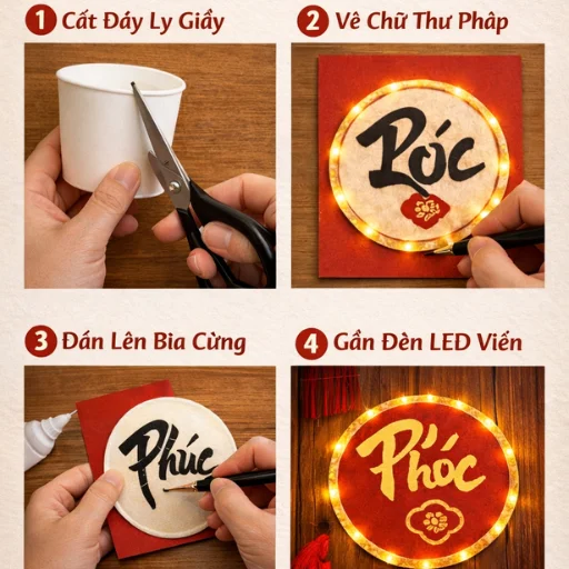 Ý tưởng làm đồ trang trí Tết 2026 bằng ly giấy