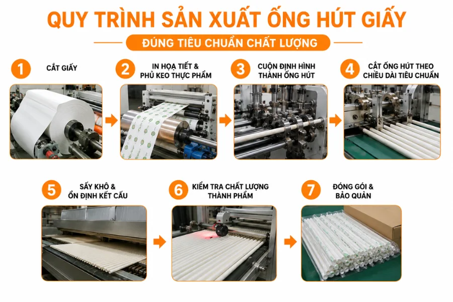Quy trình sản xuất ống hút giấy đạt chuẩn an toàn A – Z