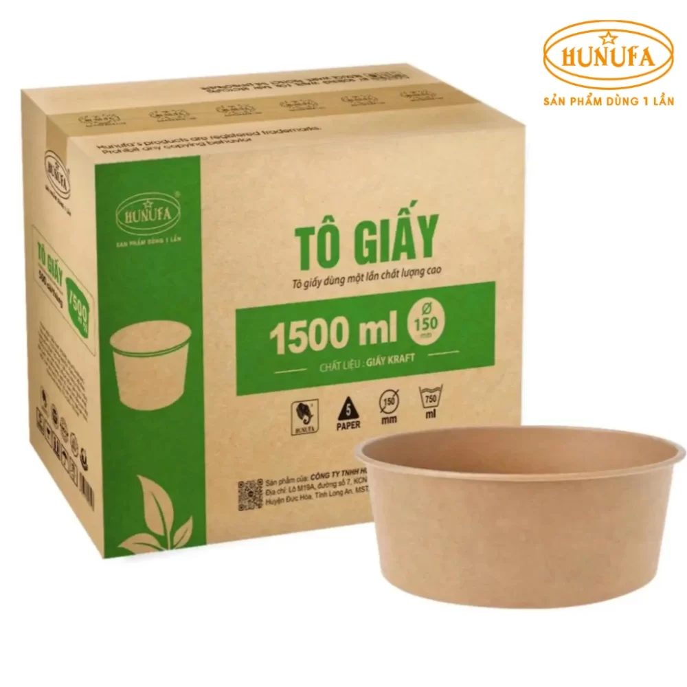 Tô giấy Kraft 1500ml kích thước lớn đựng thực phẩm tiện lợi