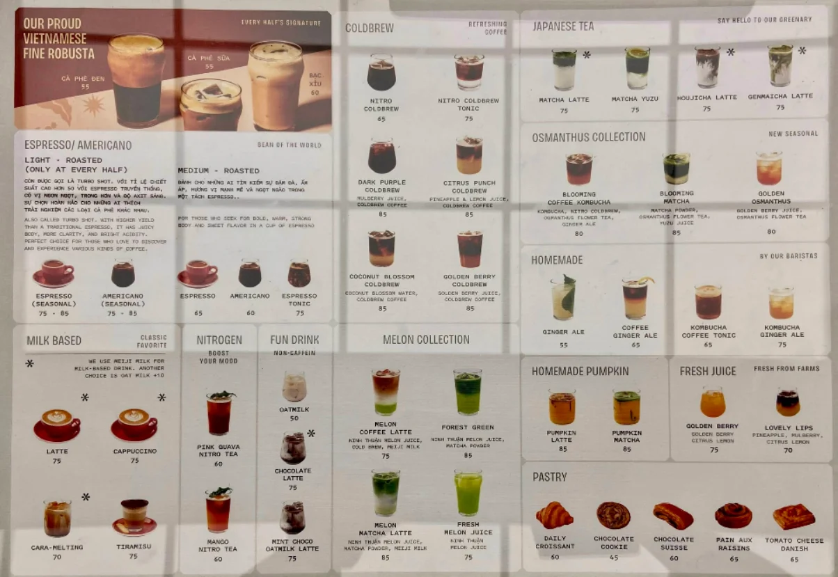 Review menu Every Half Coffee - Chuỗi cafe học bài cực chill
