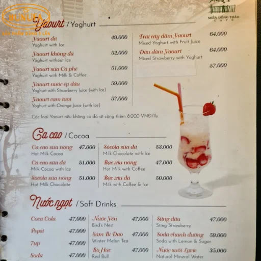 mẫu menu cafe đơn giản