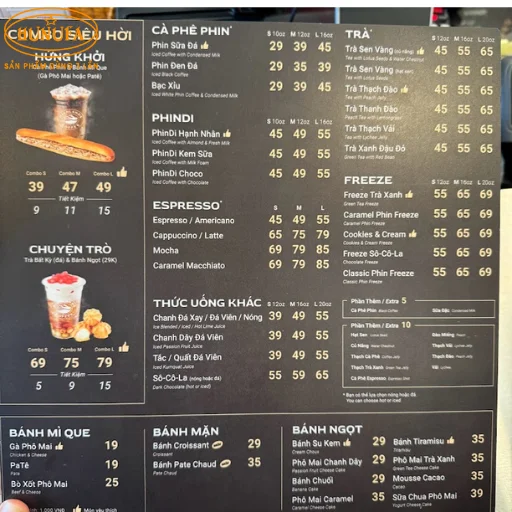 mẫu menu cho quán cà phê