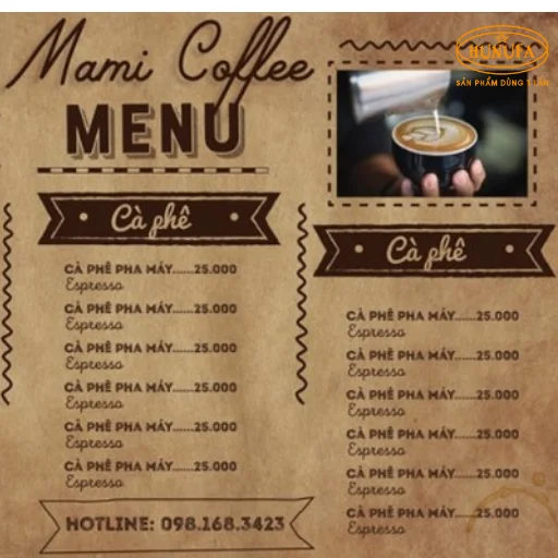 các mẫu menu cà phê đẹp
