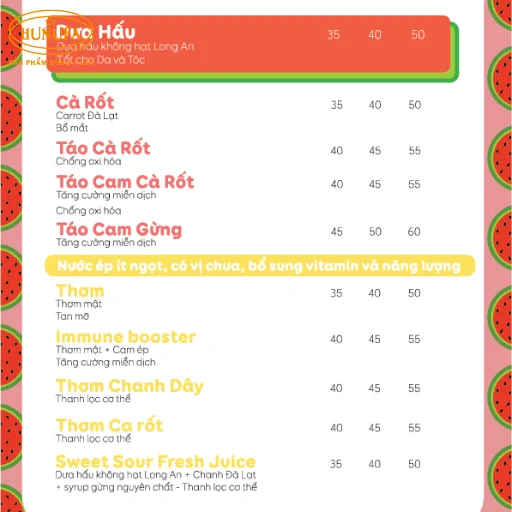 mẫu menu sinh tố