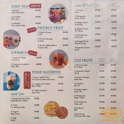 mẫu menu nước ép trái cây