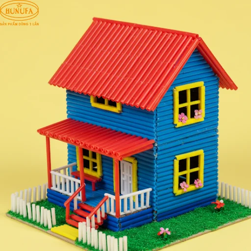 Cách làm nhà bằng ống hút nhựa 1 tầng đơn giản