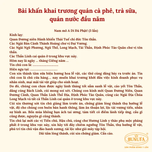 bài khấn khai trương quán nước, cà phê, trà sữa