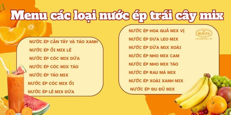 Menu các loại nước ép trái cây mix ngon, phù hợp kinh doanh