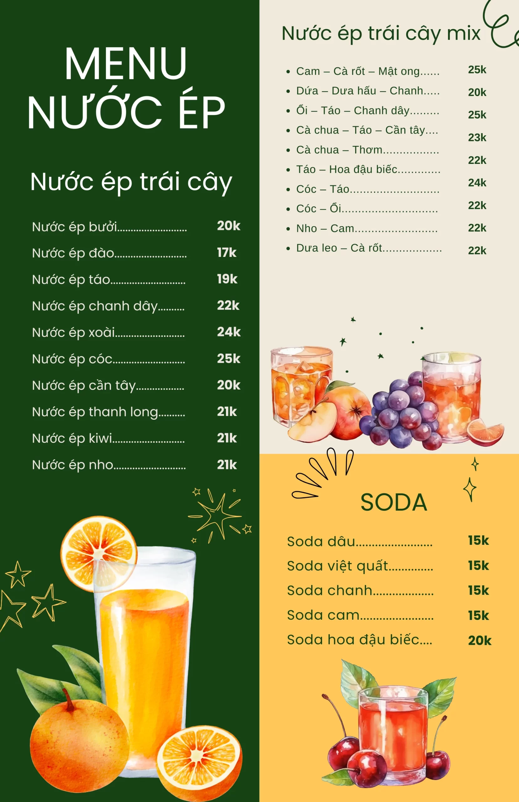 Menu các loại nước ép trái cây mix ngon, phù hợp kinh doanh