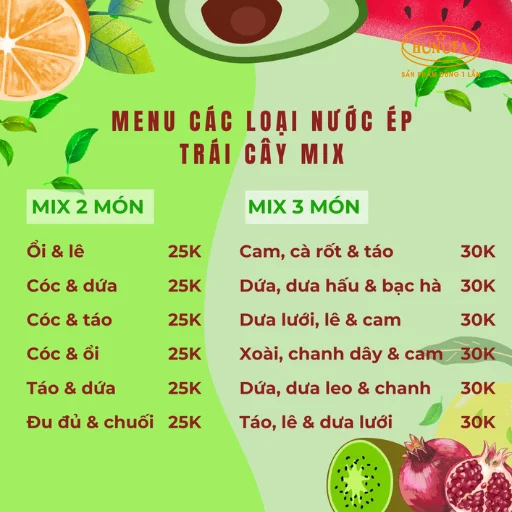 Menu các loại nước ép trái cây mix ngon, phù hợp kinh doanh