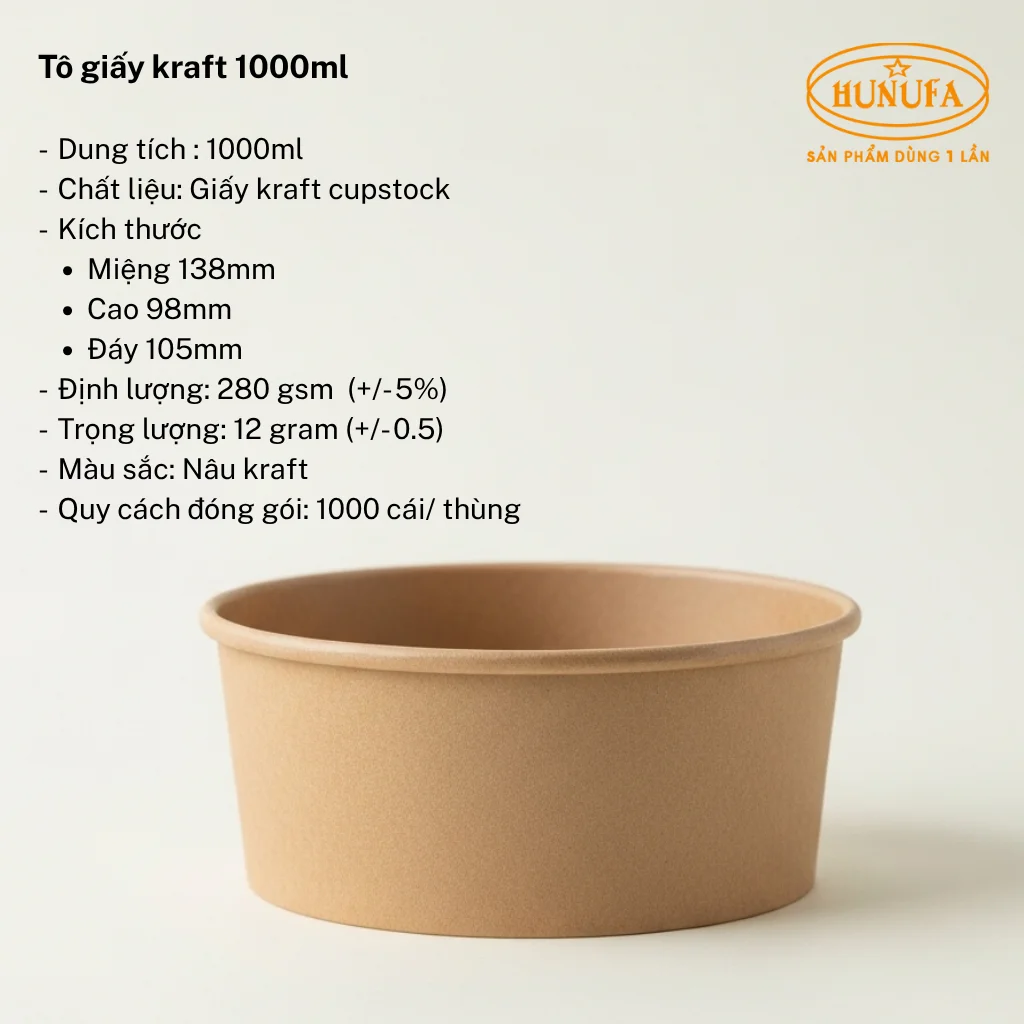 Tô giấy kraft, bát giấy kraft (Nâu), cao cấp, giá rẻ, sỉ lẻ