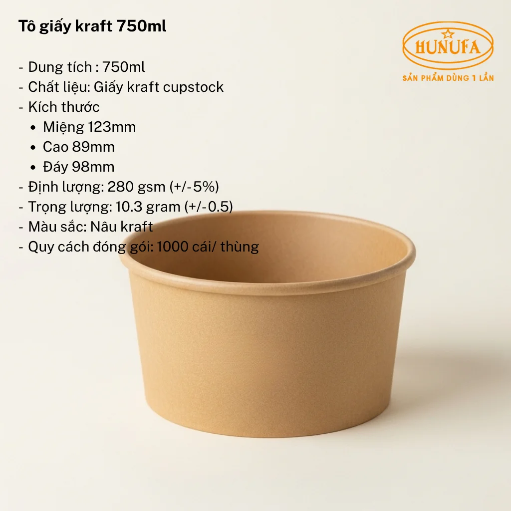 Tô giấy kraft, bát giấy kraft (Nâu), cao cấp, giá rẻ, sỉ lẻ