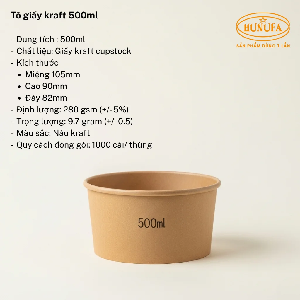 Tô giấy kraft, bát giấy kraft (Nâu), cao cấp, giá rẻ, sỉ lẻ