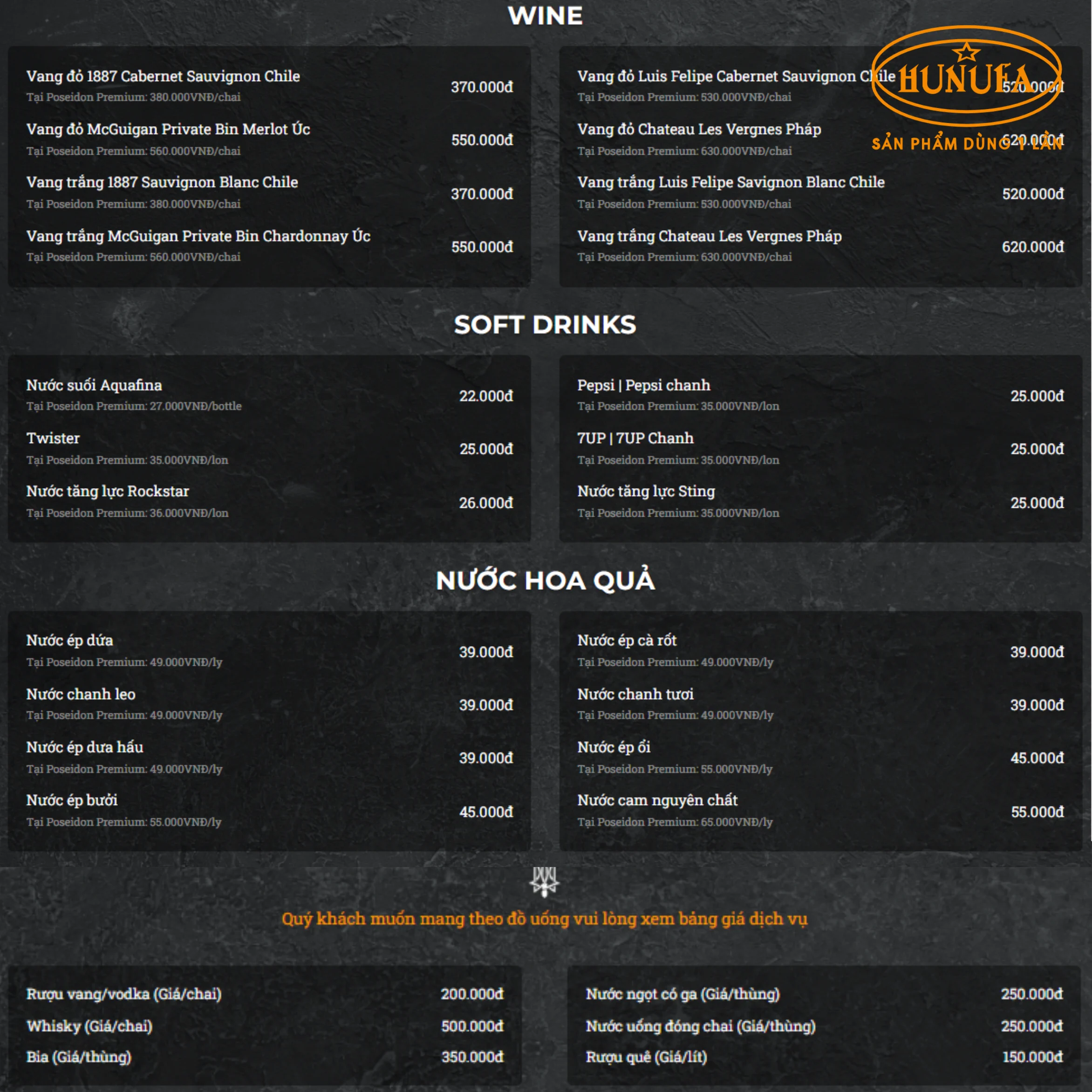 Menu đồ uống