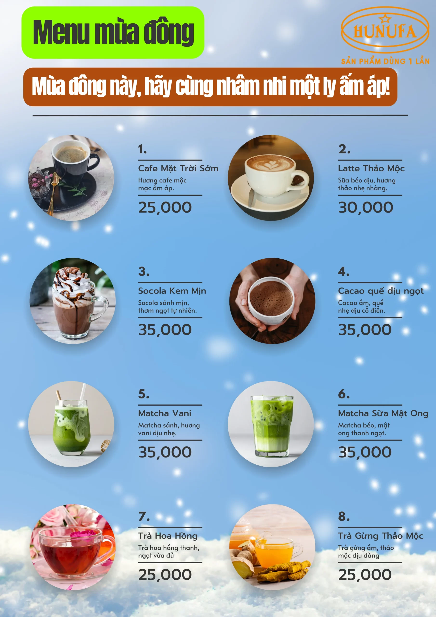 Menu đồ uống mùa đông cho quán cafe