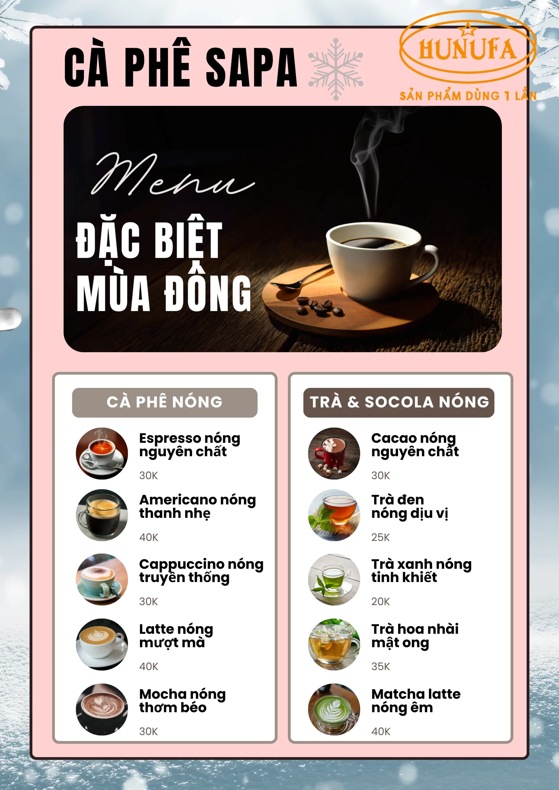 Menu đồ uống mùa đông cho quán cafe