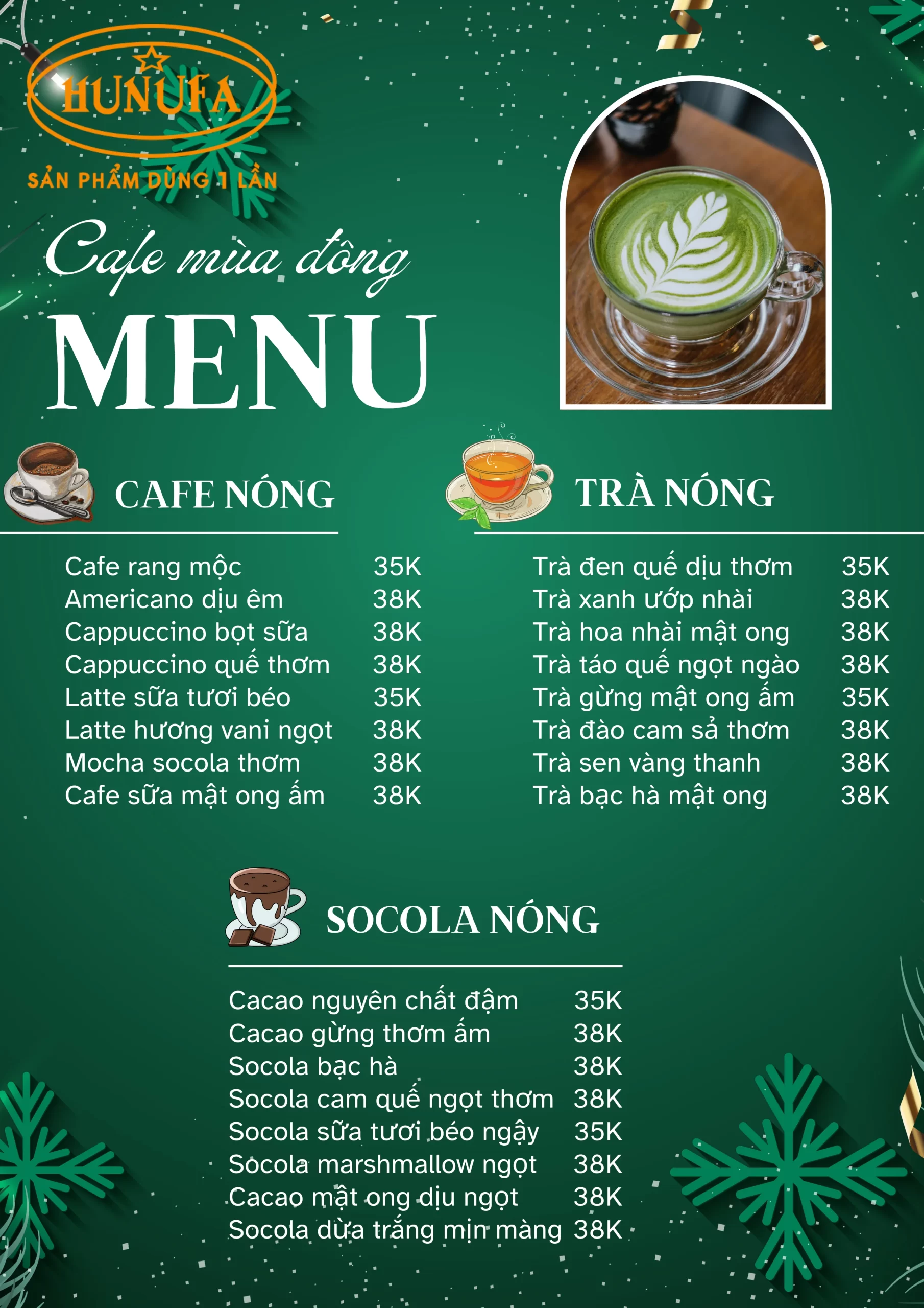 Menu đồ uống mùa đông cho quán cafe