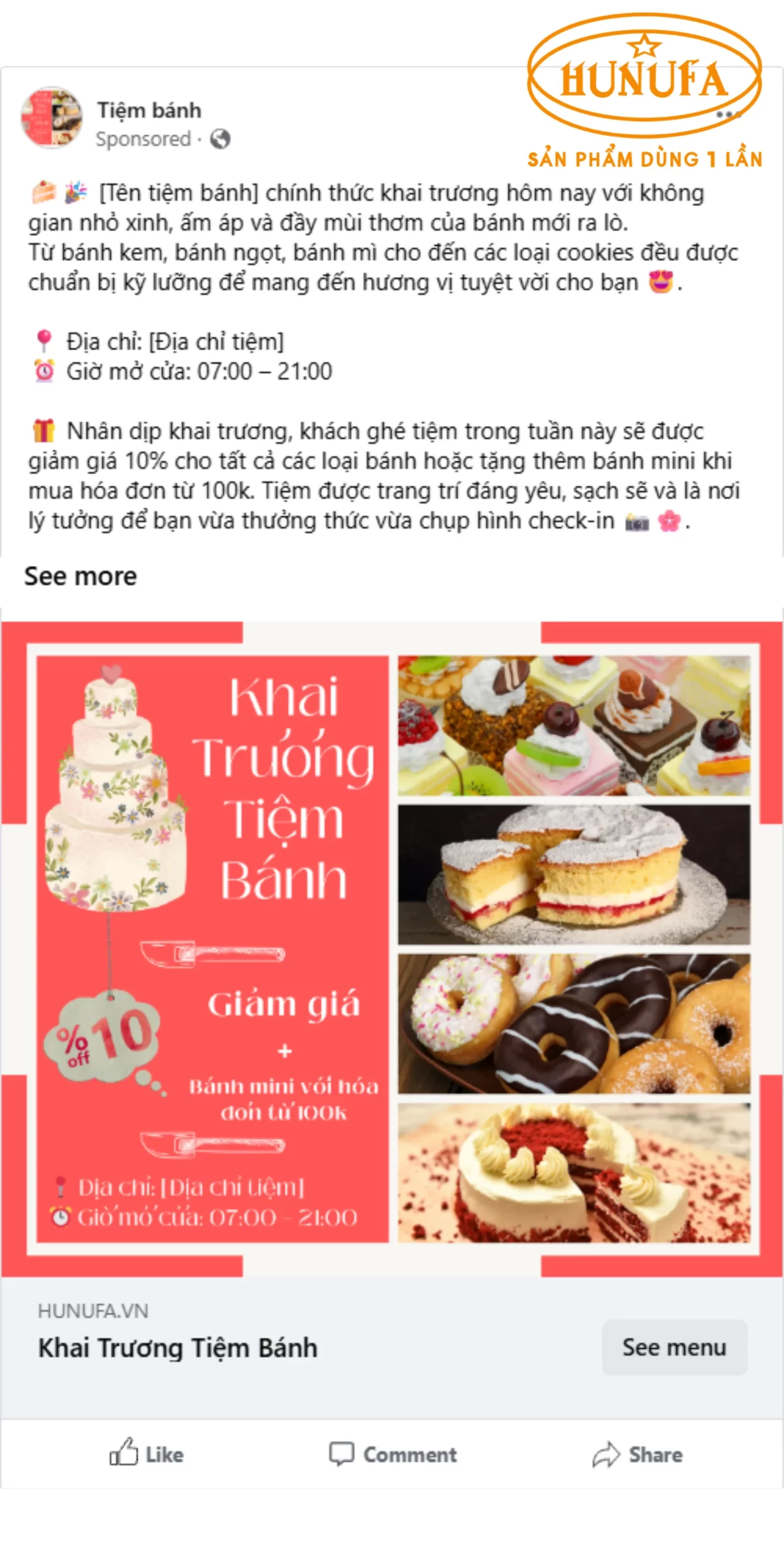 Bài viết khai trương cửa hàng trên Facebook