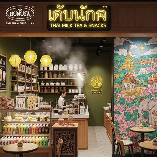 trang trí quán trà sữa nhỏ đơn giản