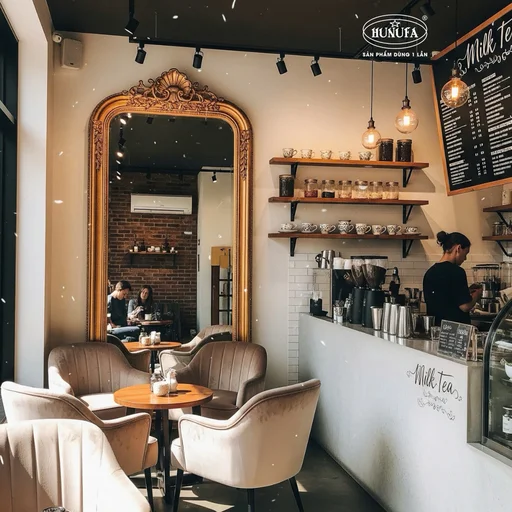 trang trí quán trà sữa nhỏ
