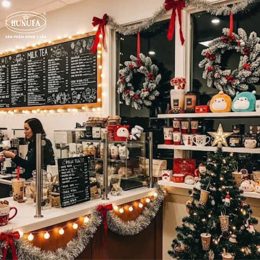 trang trí quán trà sữa nhỏ đơn giản