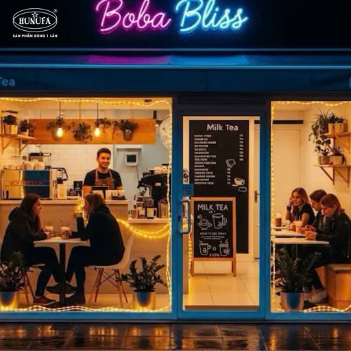 trang trí quán trà sữa nhỏ