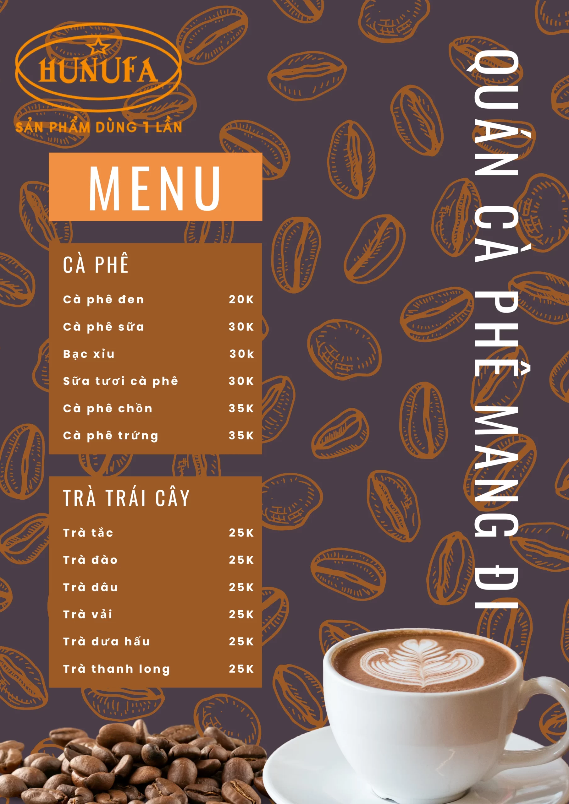 Menu cafe take away