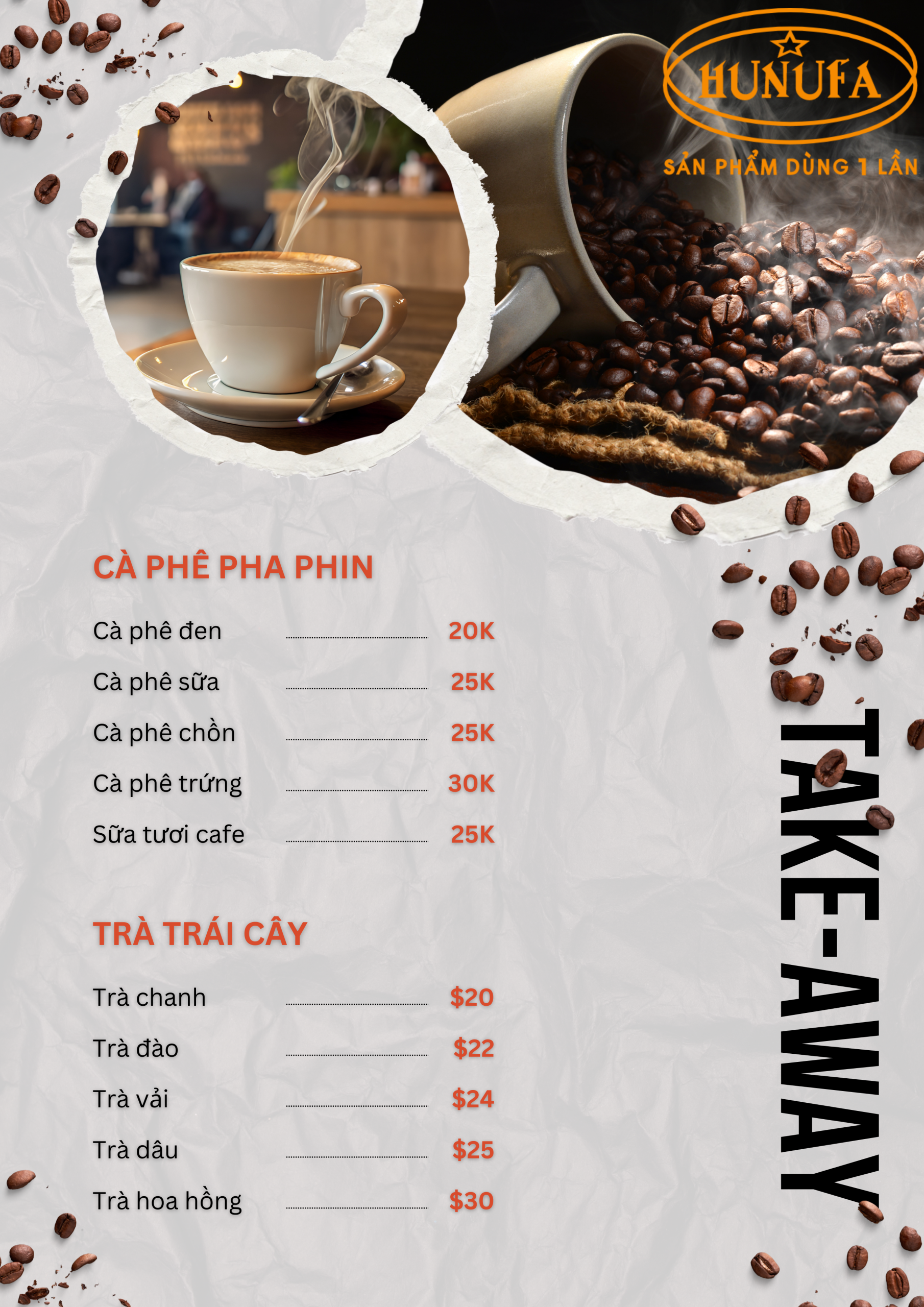 Menu cafe take away