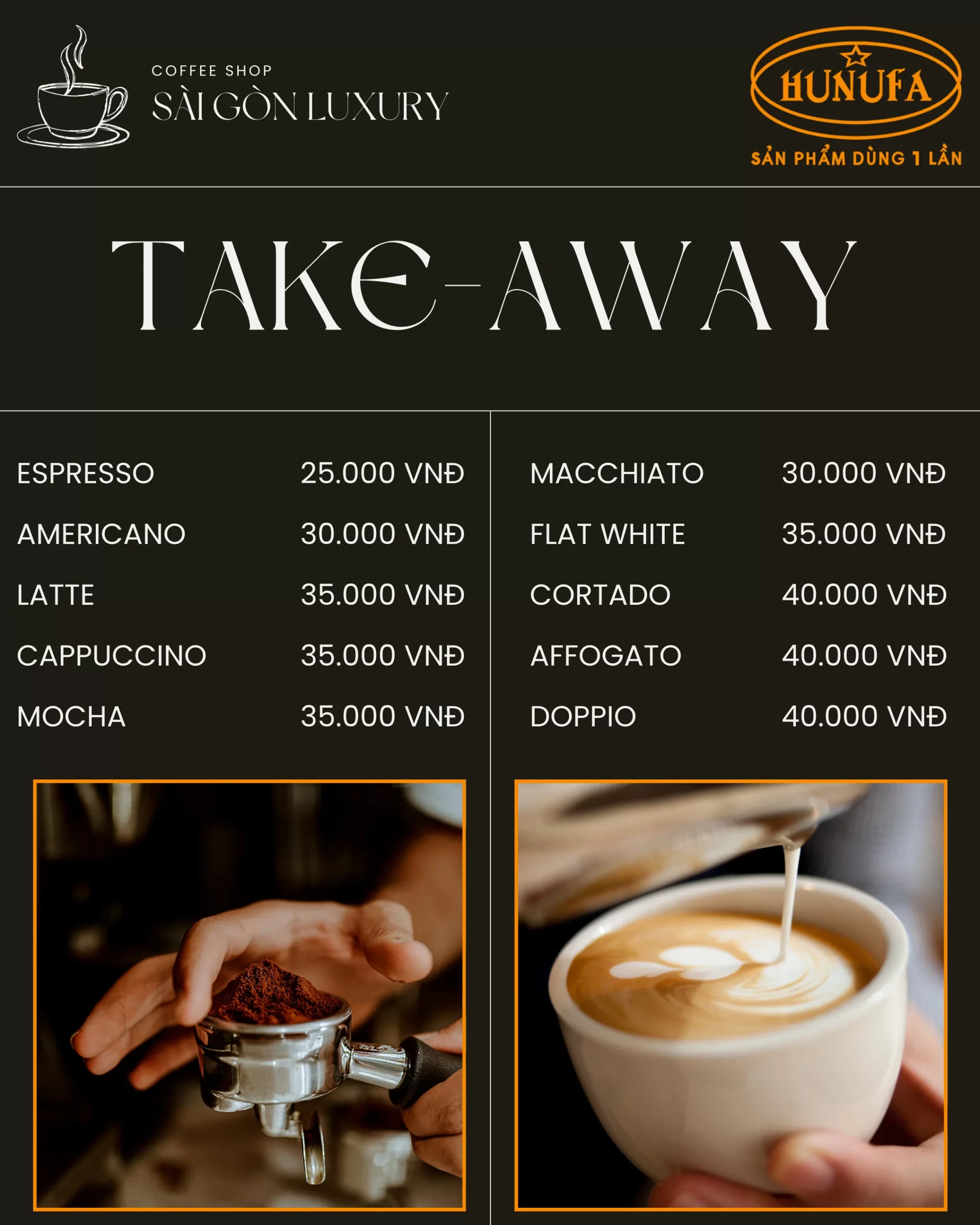 Menu cafe take away