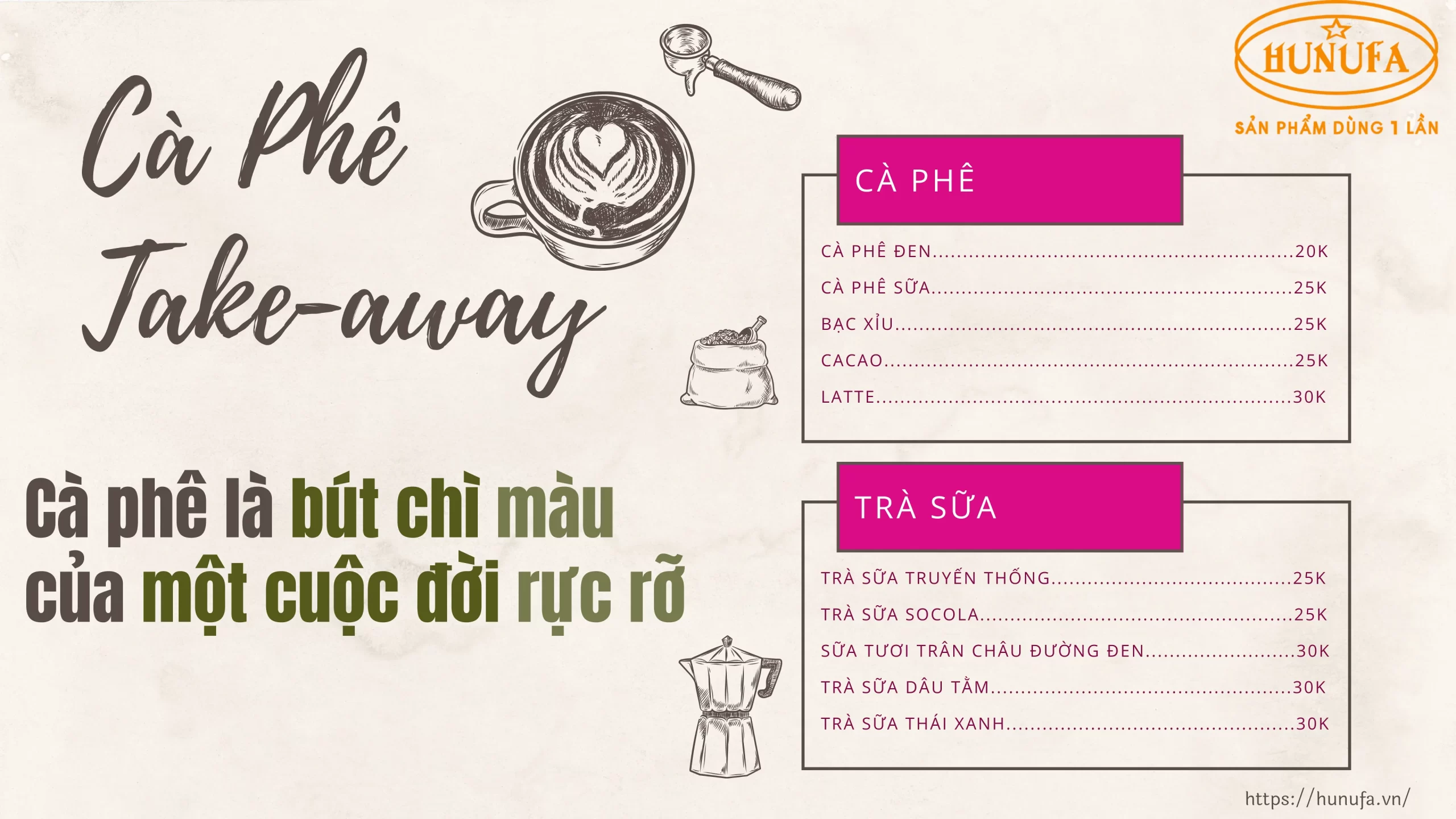 Menu cafe take away