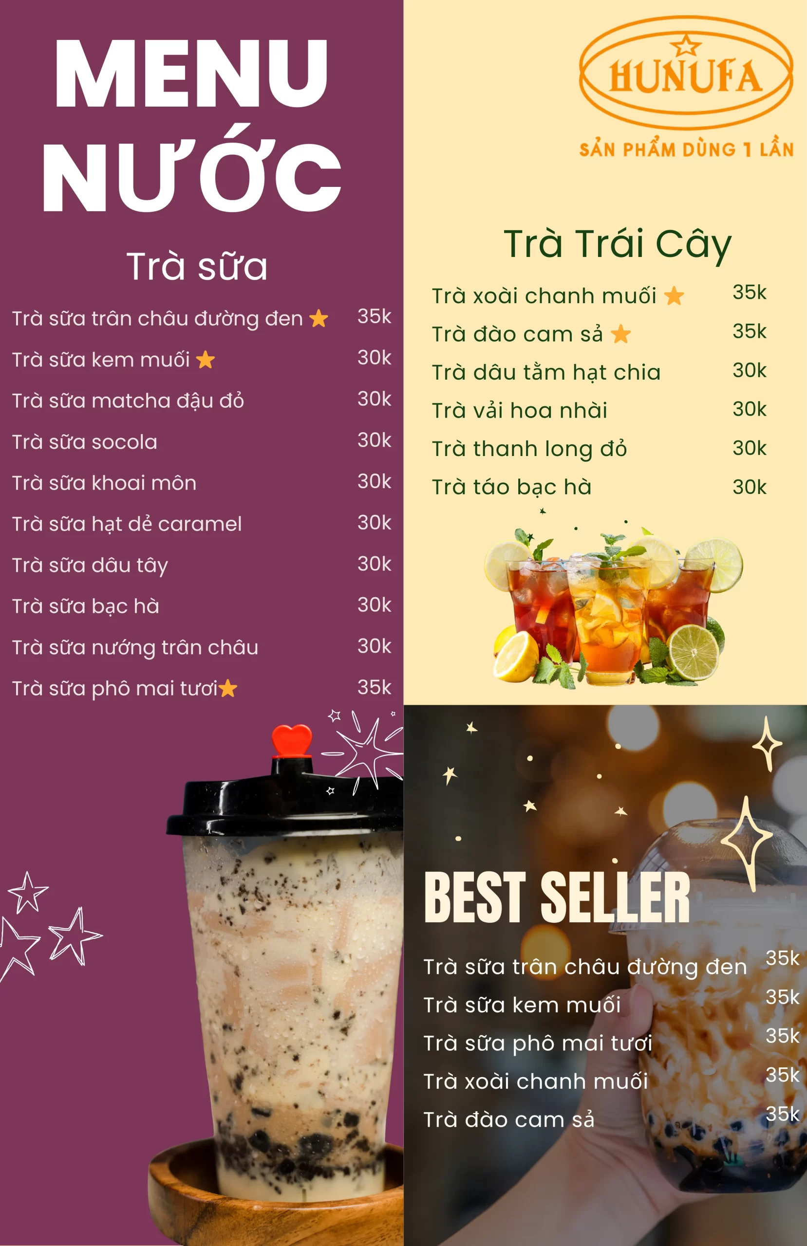 menu đồ uống