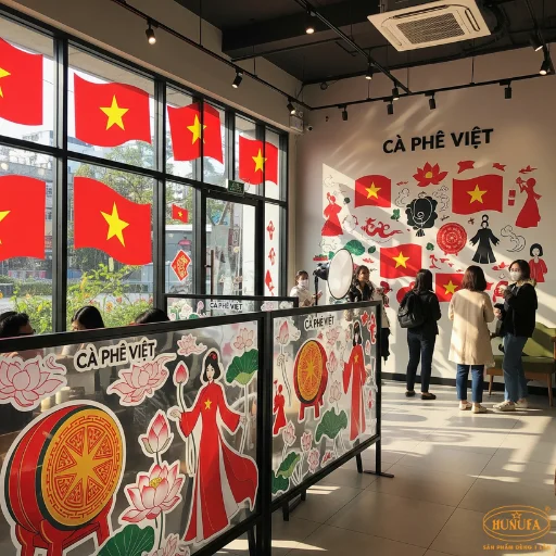 trang trí quán trà sữa, cà phê dịp quốc khánh 2/9