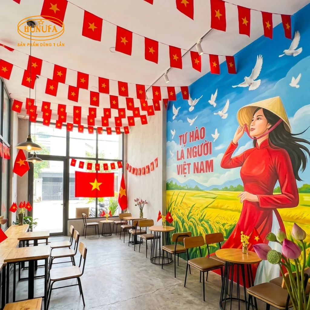 Trang trí quán trà sữa và cà phê dịp lễ Quốc khánh 2/9