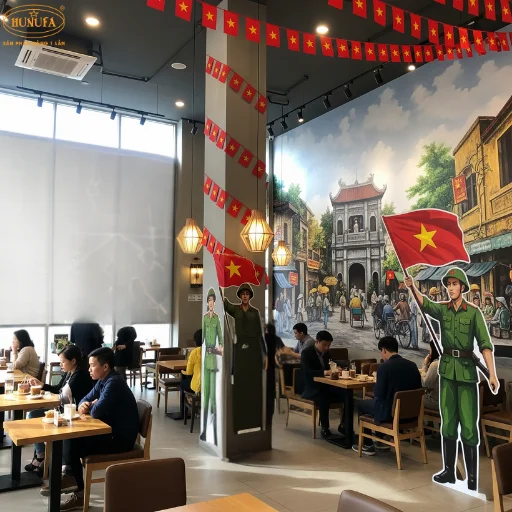 trang trí quán trà sữa, cà phê dịp quốc khánh 2/9