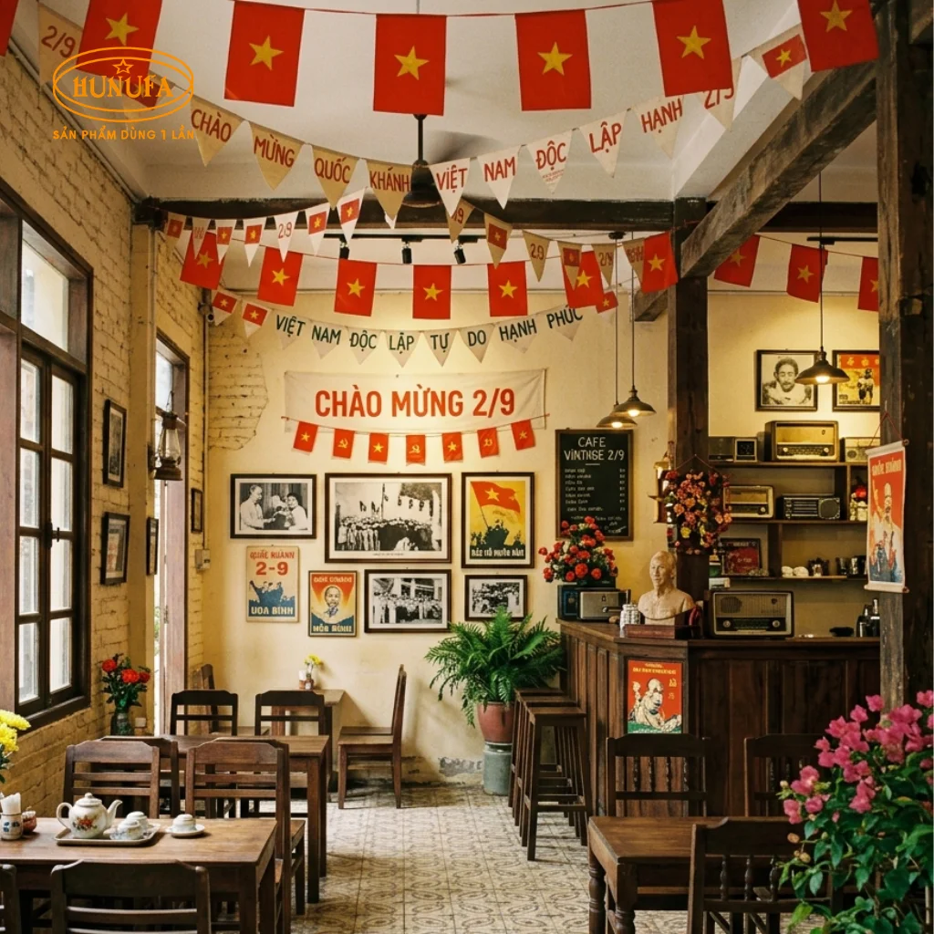Trang trí quán trà sữa và cà phê dịp lễ Quốc khánh 2/9