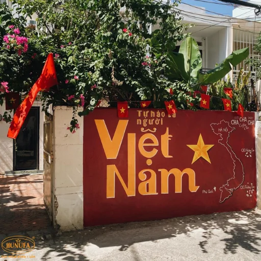 trang trí quán trà sữa, cà phê dịp quốc khánh 2/9