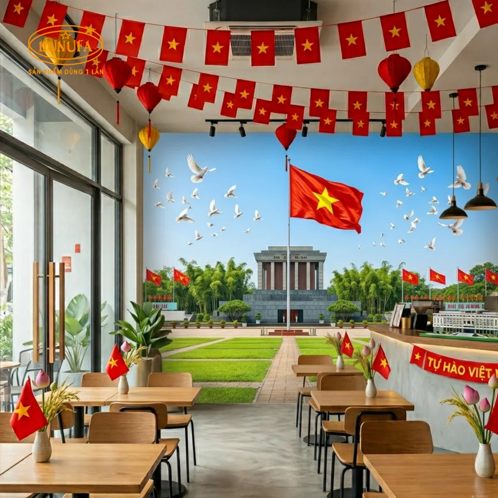 Trang trí quán trà sữa và cà phê dịp lễ Quốc khánh 2/9