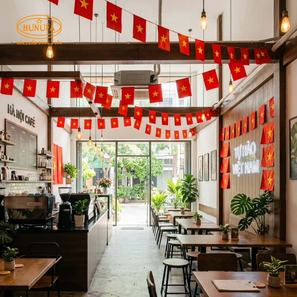 Trang trí quán trà sữa và cà phê dịp lễ Quốc khánh 2/9