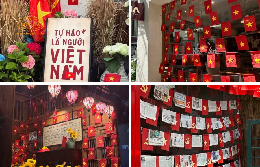 Trang trí quán trà sữa và cà phê dịp lễ Quốc khánh 2/9