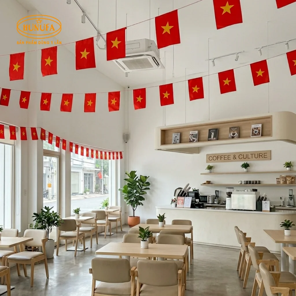 Trang trí quán trà sữa và cà phê dịp lễ Quốc khánh 2/9