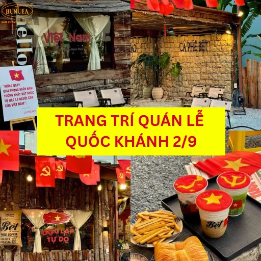 trang trí quán trà sữa, cà phê dịp quốc khánh 2/9