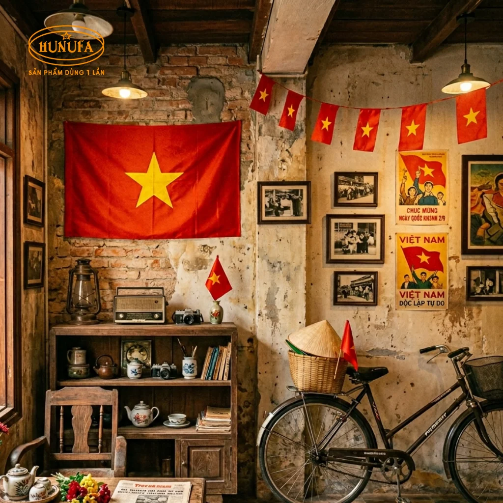 Trang trí quán trà sữa và cà phê dịp lễ Quốc khánh 2/9