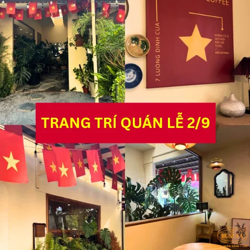 trang trí quán trà sữa, cà phê dịp quốc khánh 2/9