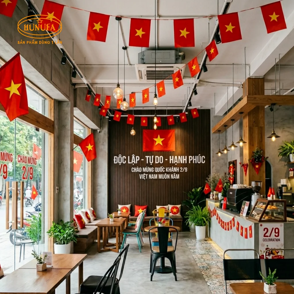 Trang trí quán trà sữa, cà phê dịp lễ Quốc khánh 2/9
